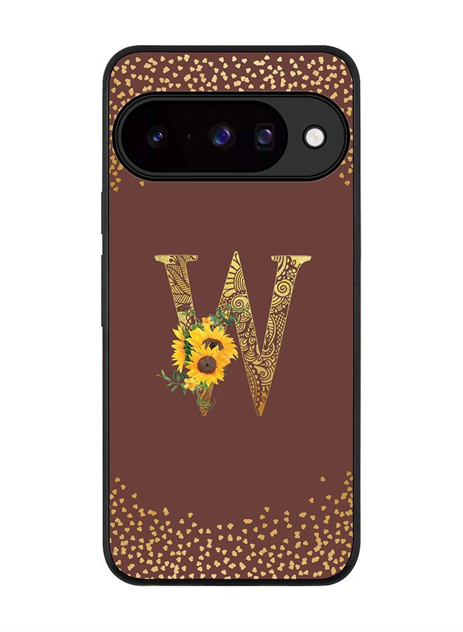 For Google Pixel 10 Case,Slim fit Camera Protection, Shockproof Thin Phone cover  - Custom Floral Monogram - W  (Brown )
